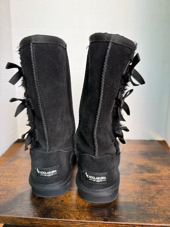 Koolaburra UGG Black Suede Winter Boots with Side Bows - Picture 6 of 9
